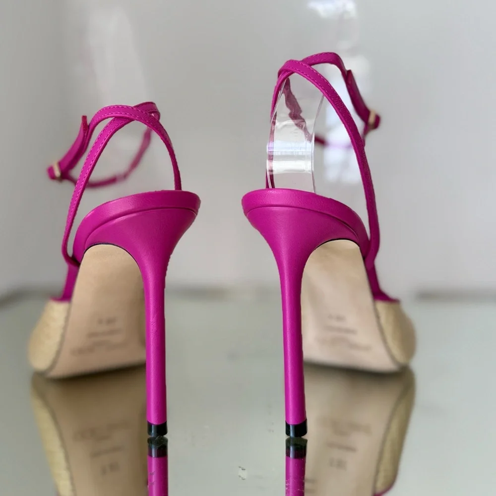 Like new JIMMY CHOO Zula 100 leather-trimmed raffia sandals 36.5 $925